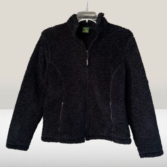 Cabela Polartec Black High Pile Eyelash Fleece Teddy Full Zip Jacket Coat SZ L - Picture 1 of 15